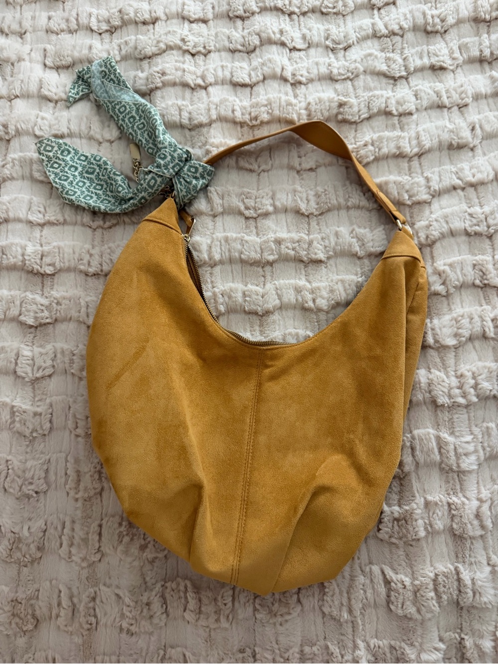 Universal Thread Mustard Suede Hobo Bag with Green Scarf Tie